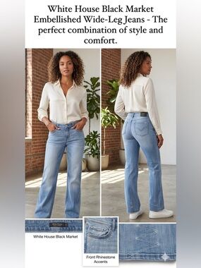 White House Black Market Light Blue Flare Jeans with Stud Accents